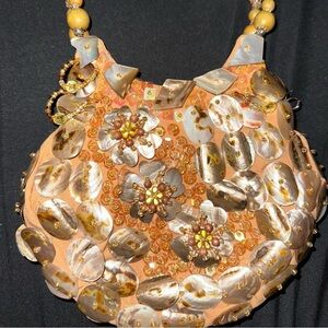 Nicole Lee Peach Floral Shell Beaded purse